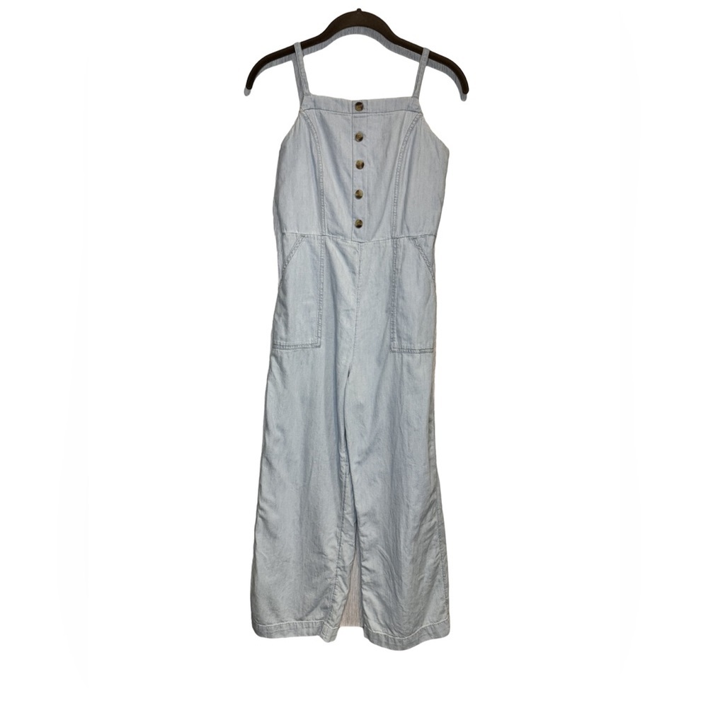 Old Navy Chambray Spaghetti Strap Flare Cropped Leg Jumpsuit with Pockets Small